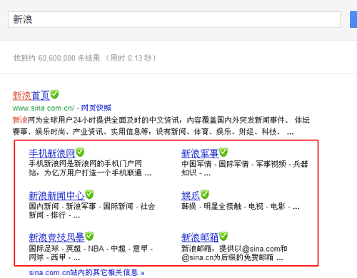 在SERP中显示sitelink