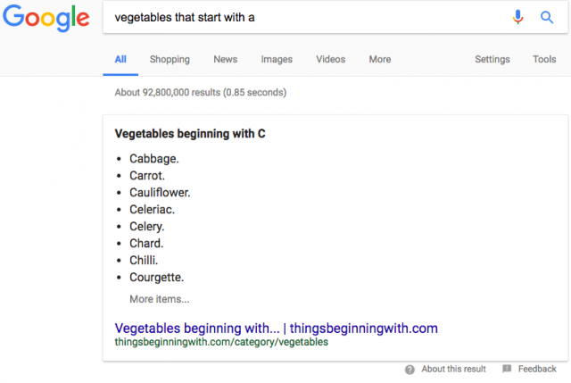 A打头的蔬菜名的pc端搜索结果